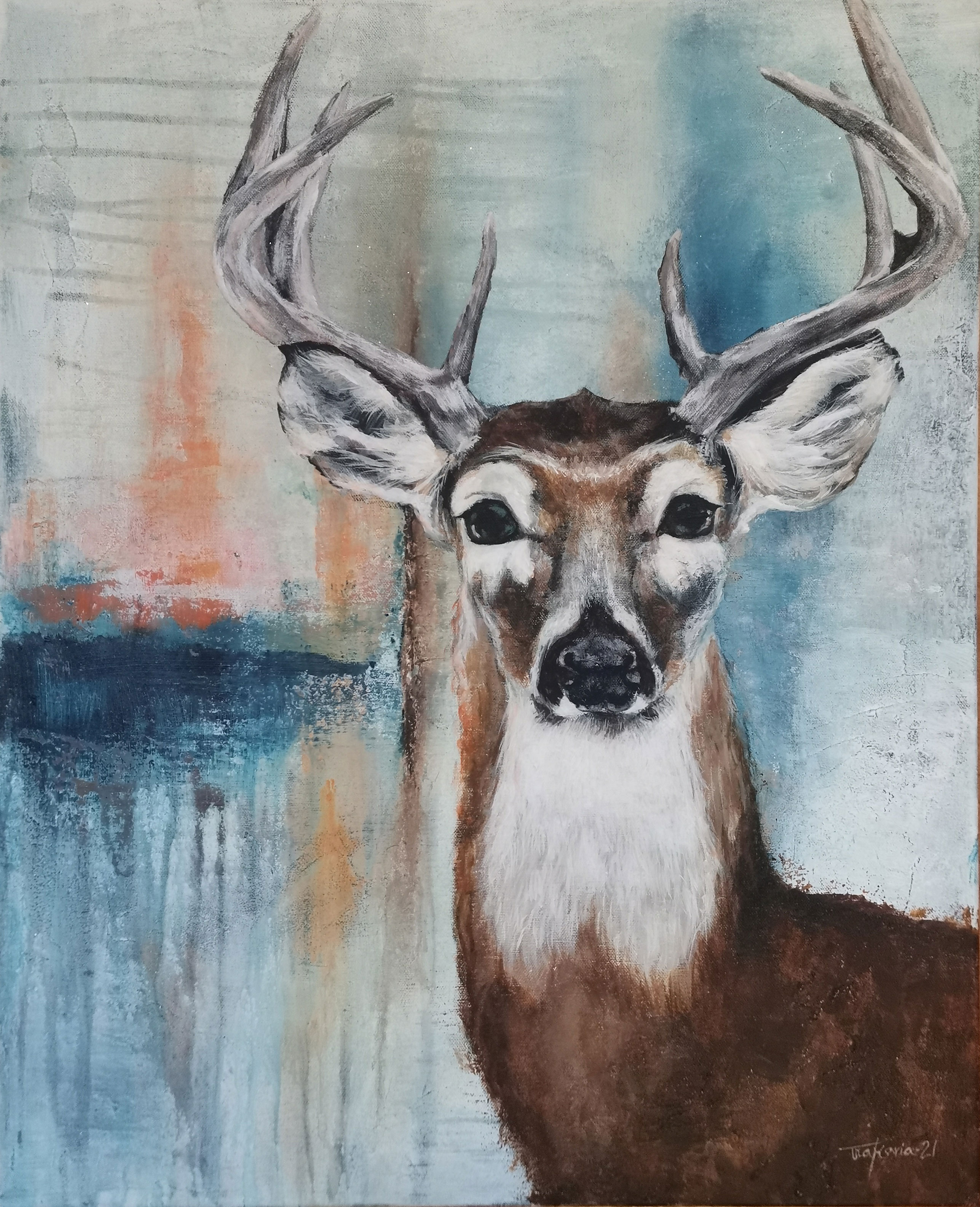 Taidetta kotiin, Oh Deer, akryyli kankaalle, Tiia Maria Gallery